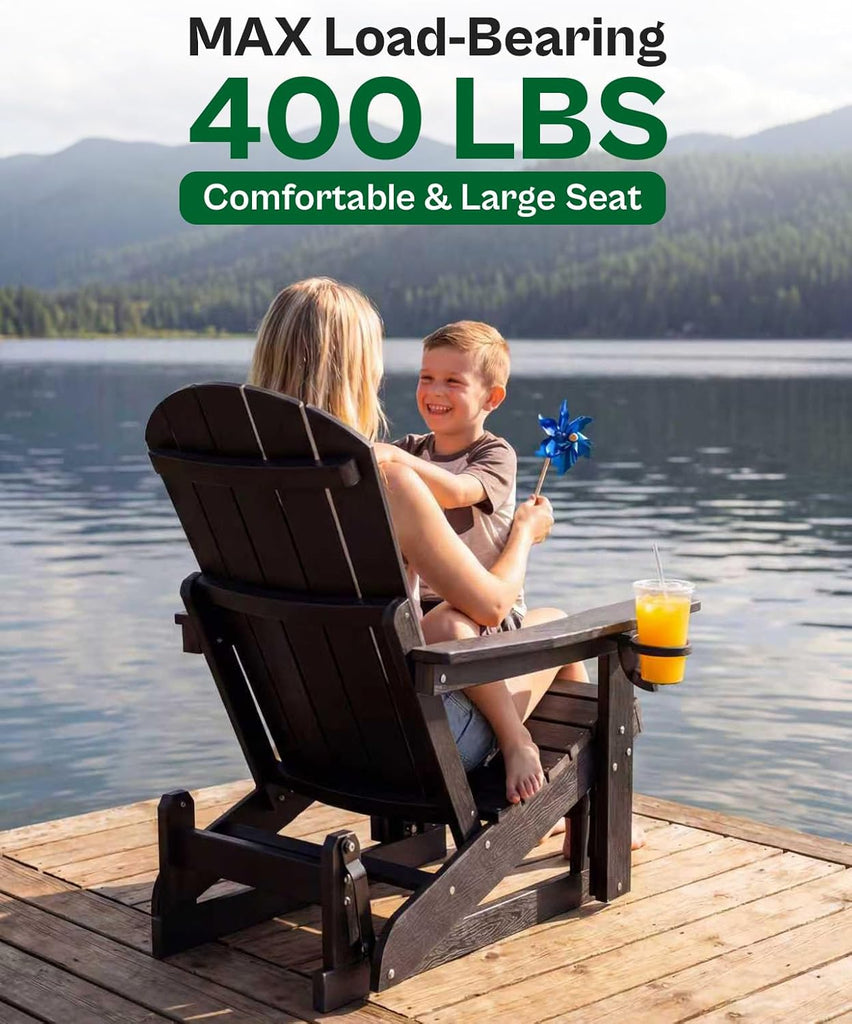 Adirondack Chairs, All-Weather Outdoor Gliders Set of 2,Black | HDPE Weather Resistant, 3- Level Adjustable Backrest
