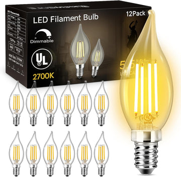 E12 LED Bulb Dimmable, Chandelier Light Bulbs, Candelabra Light Bulbs 60 Watt Equivalent, 2700K Soft Warm White, 5.5W