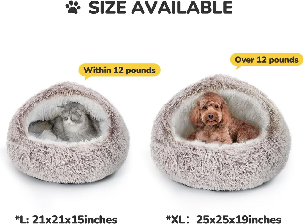 Plush Hooded Cat Bed, Calming Nest, Self-Warming Cave, Cozy Pod for Indoor Cats or Small Dogs