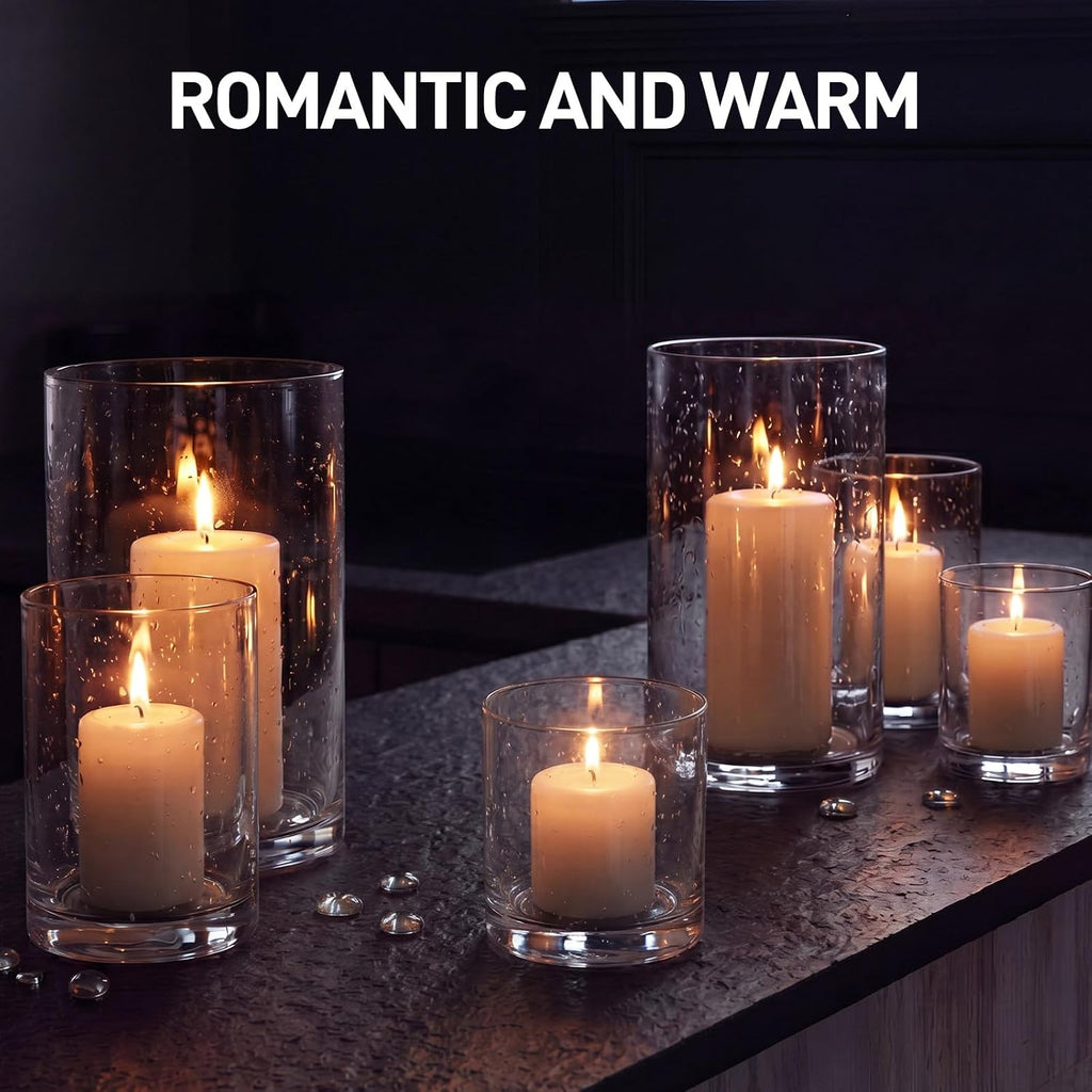 Clear Glass Hurricane Candle Holder Set of 3 Cylindrical Glass Vase Modern Rustic Table Centerpieces for Pillar