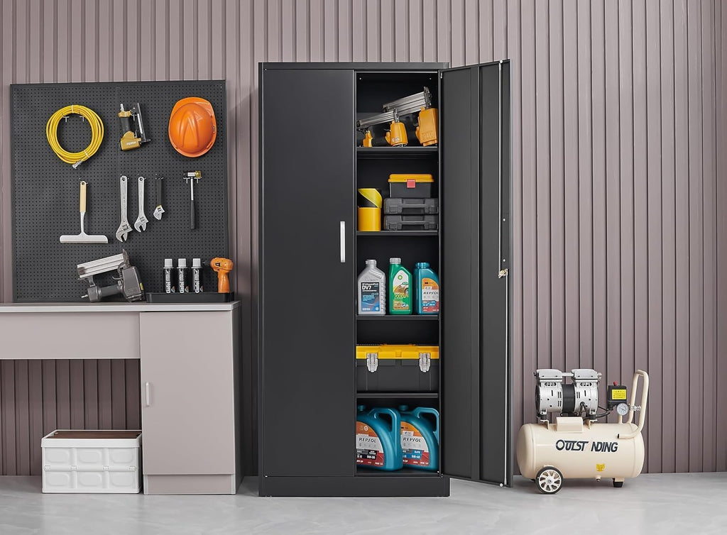 Metal Storage Cabinet with Adjustable Shelves, Garage Storage Cabinets with Doors and Shelves, File Cabinets Pantry