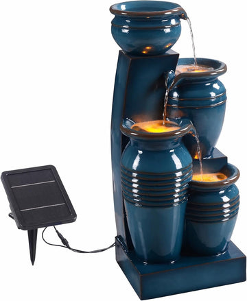 28.74 in. 4-Tier Cascading Bowl Solar-Powered Water Fountain with LED Lights for Gardens, Landscaping, Patios