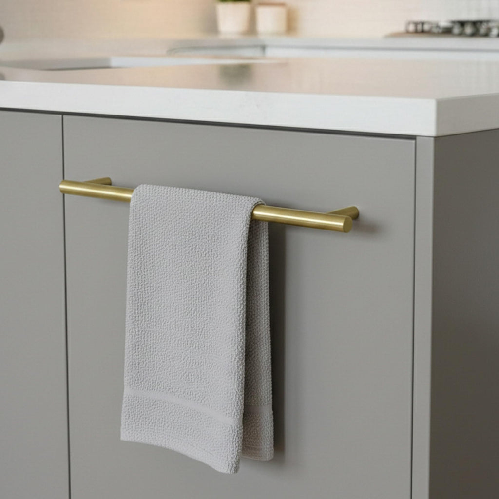 Solid Brass Appliance Pull, Brushed Gold Handle, 18" Hole Centers