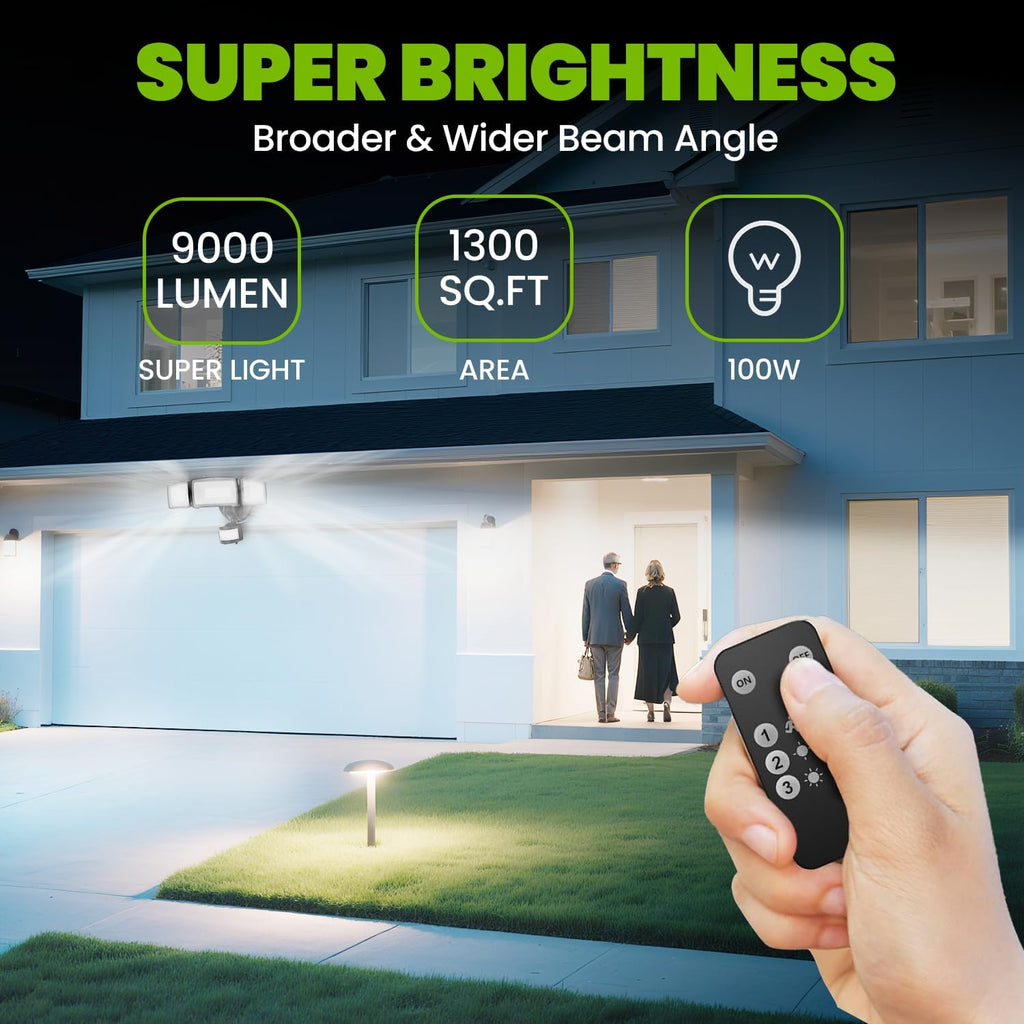 100W Flood Lights Outdoor, 9000LM LED Security Light Motion Sensor Outdoor Lights, 6500K Daylight LED Flood Light