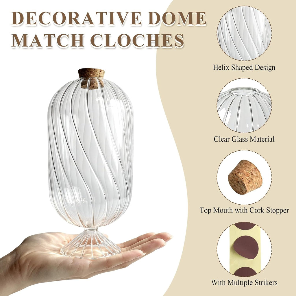 Large Glass Match Holder Decorative Match Stick Container Long Match Cloche