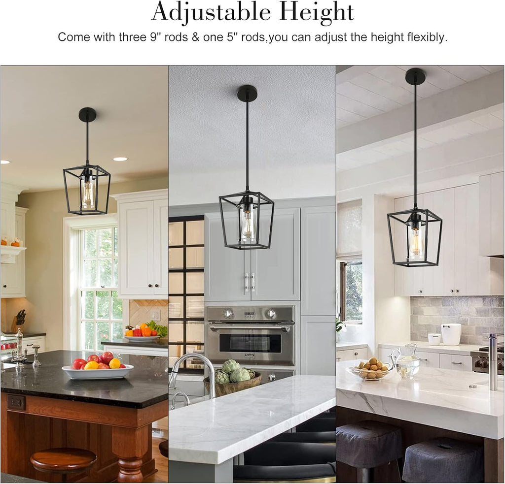 Black Pendant Lights Kitchen Island, 1-Light Farmhouse Kitchen Pendant Lighting Over Island, Metal Cage Island