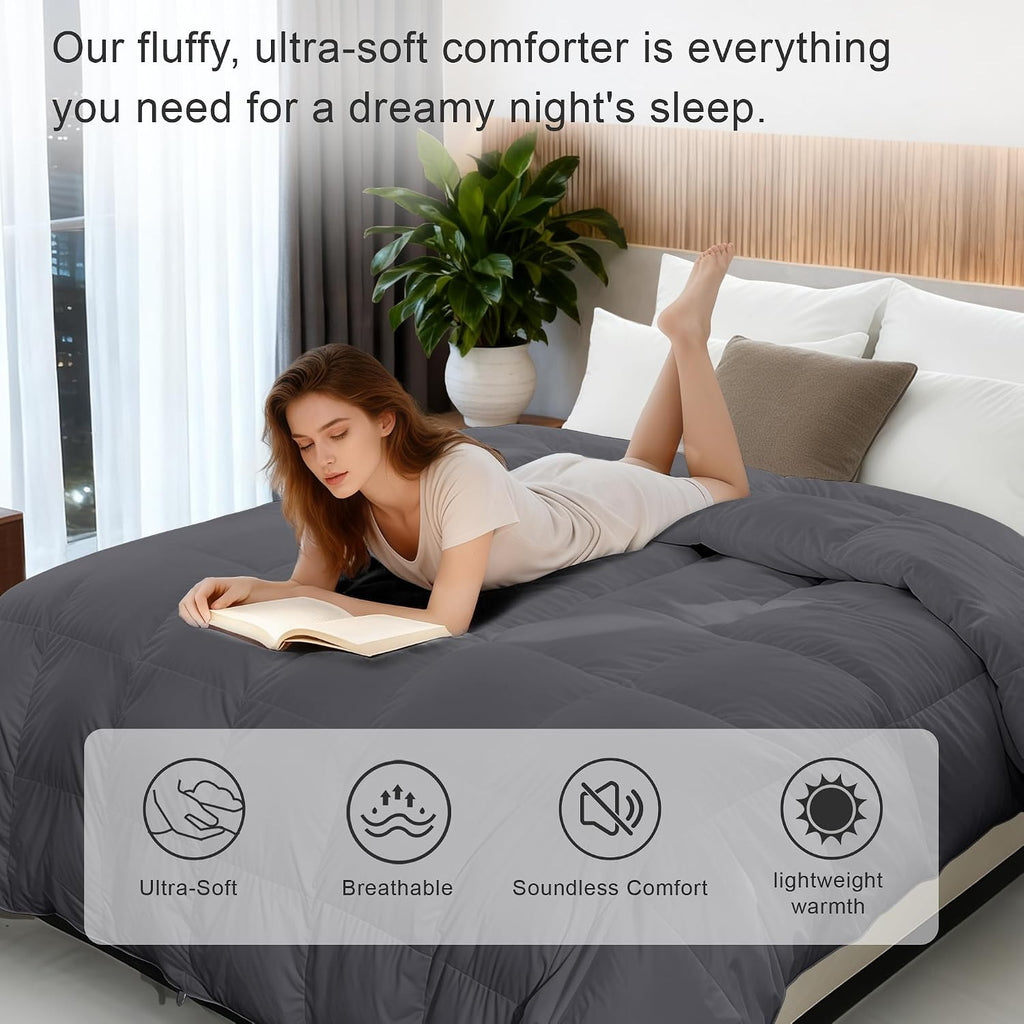 Grey Queen Duvet Insert, Goose Feather Down Fiber Comforter