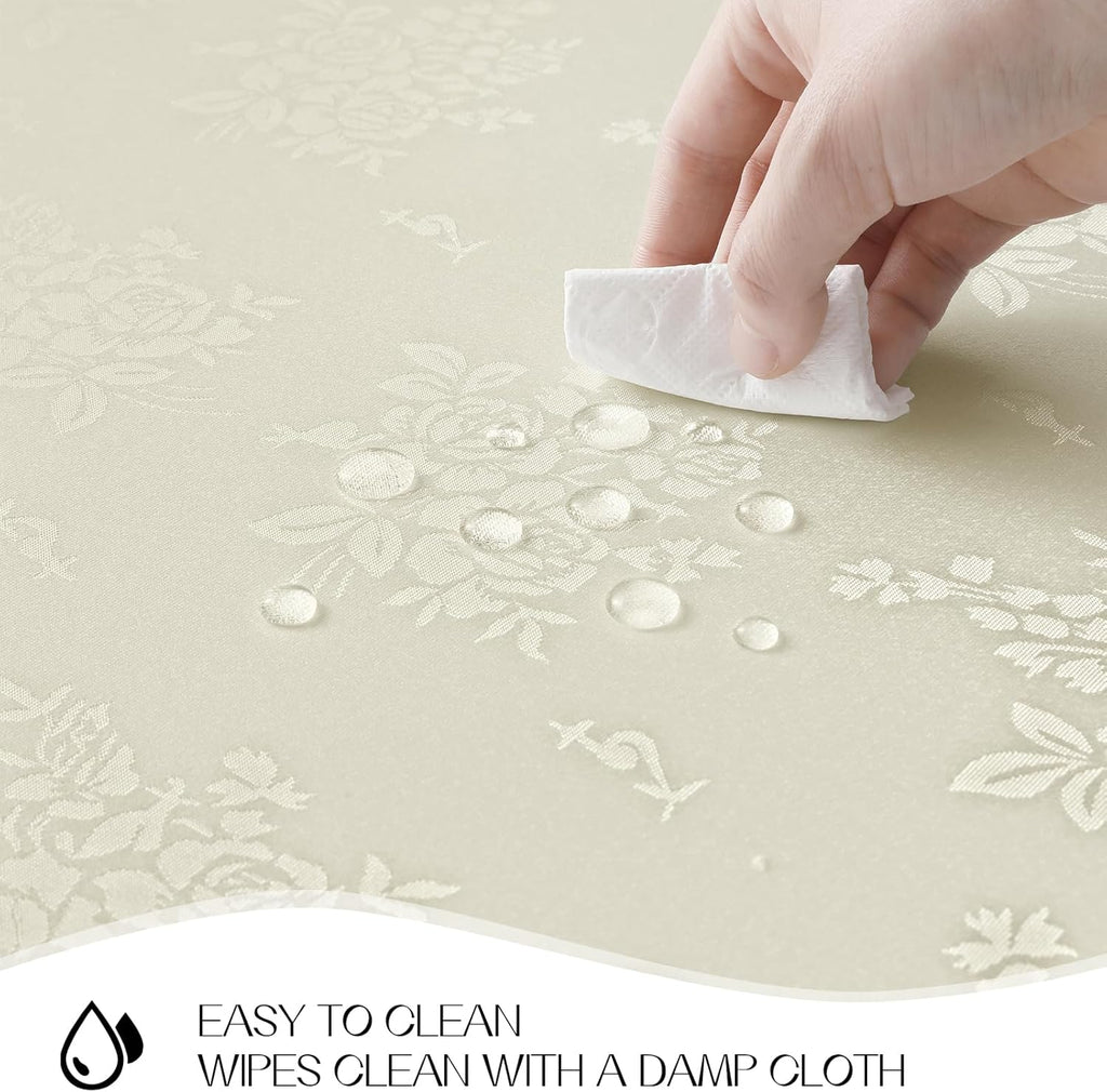 Jacquard Rectangle Tablecloth, Waterproof Elegant Damask Rose Floral Pattern Table Cloth, Washable D