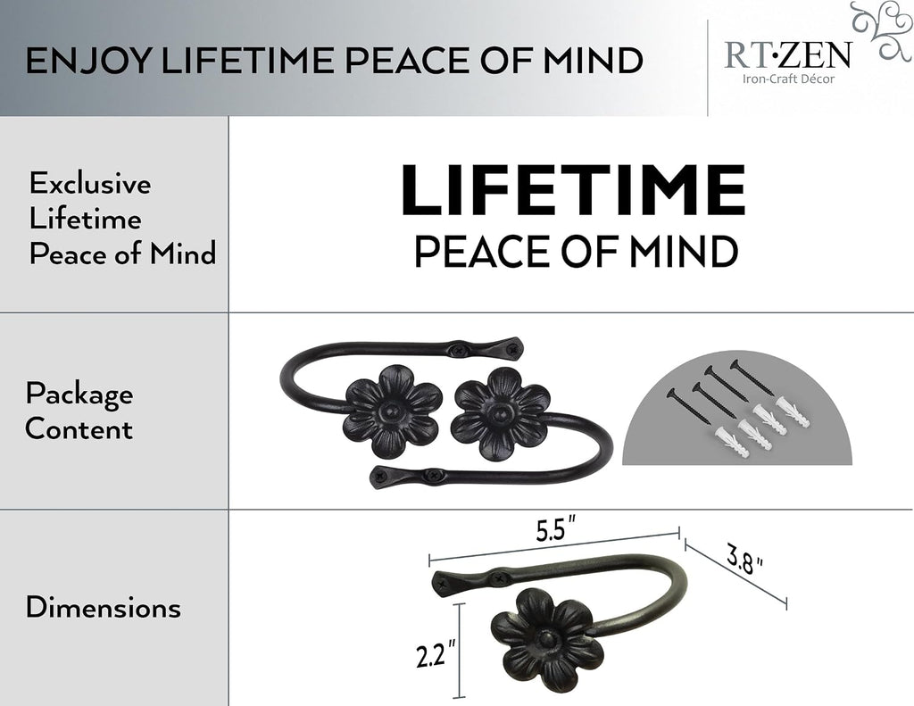 Decorative Metal Curtain Tiebacks - Farmhouse Wrought Iron Curtain Holdbacks - Drapery Holders for Wall - Unique