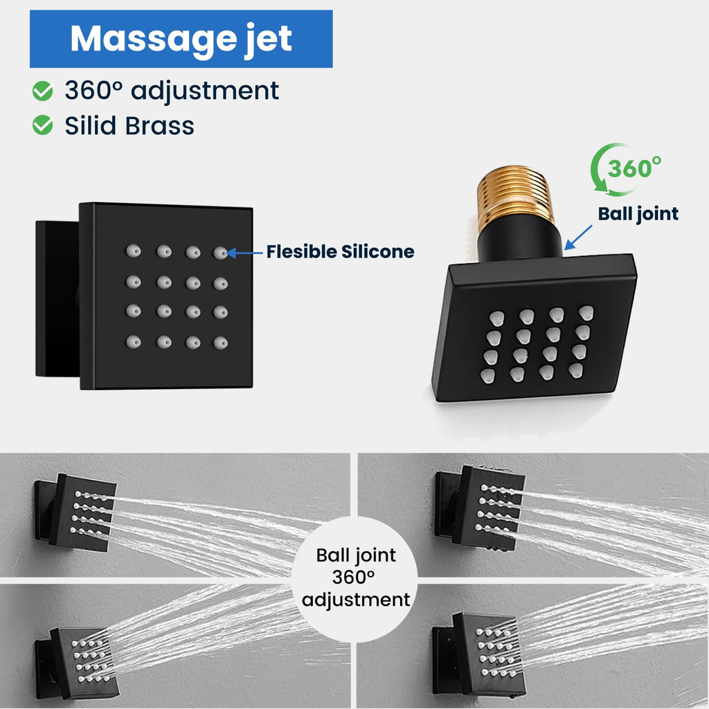 Rainfall Shower System with Full Body Jets 6pcs Matte Black
