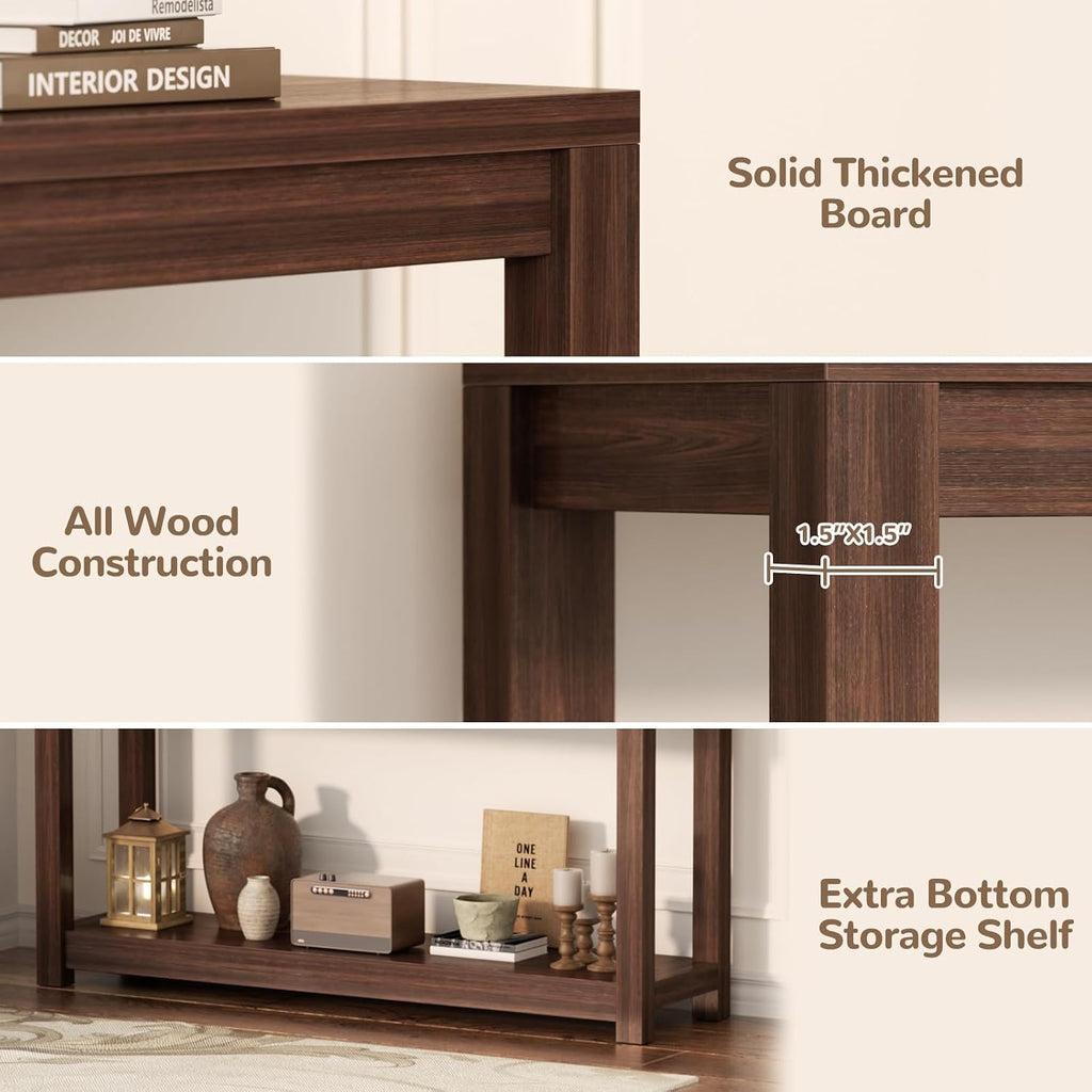 47" Farmhouse Wood Entryway Table Narrow Console Table with Storage Behind Couch Sofa Table with Shelves Entry Way