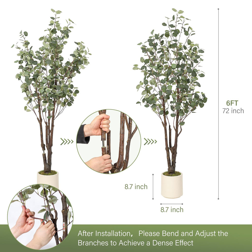 Artificial Eucalyptus Tree with White Planter