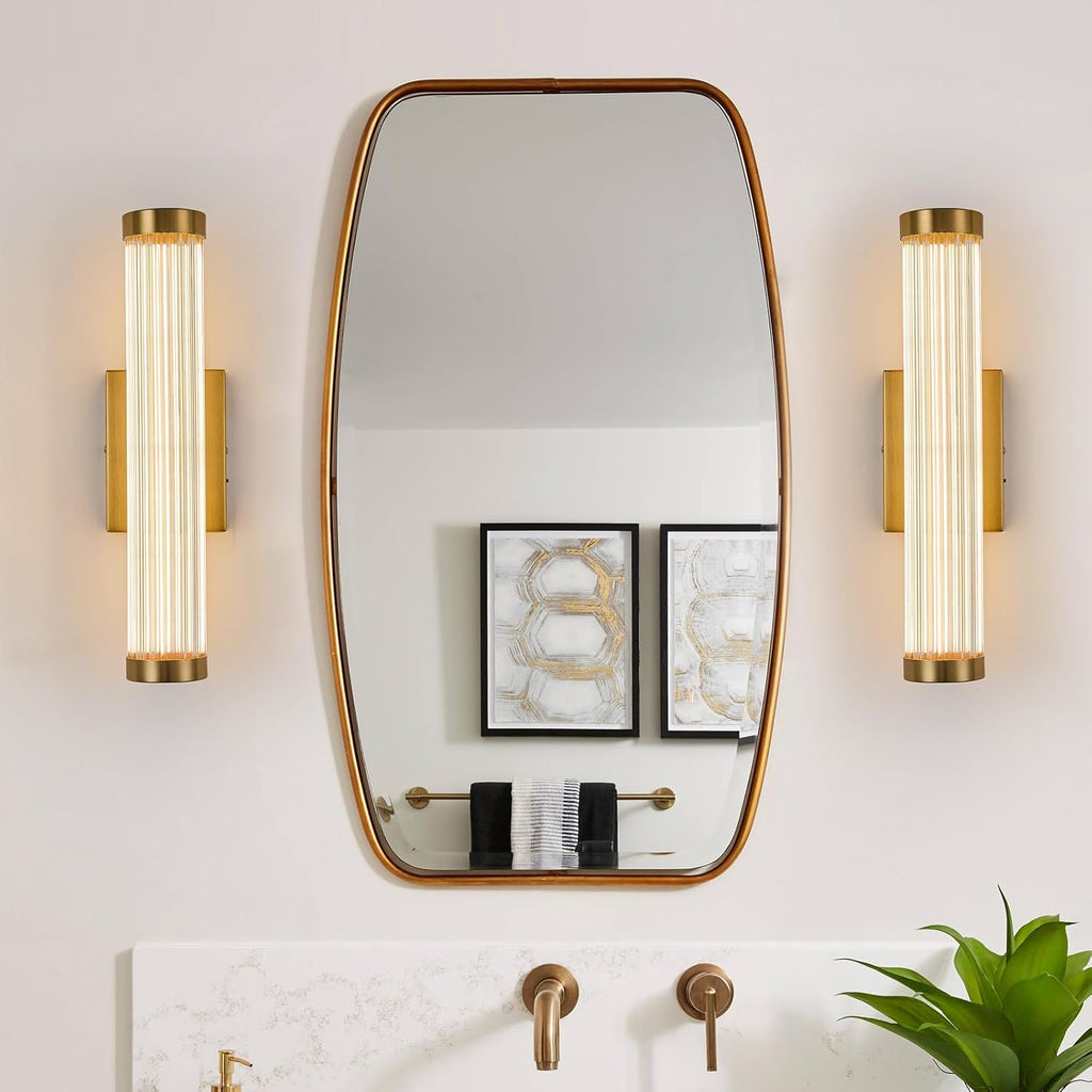 Gold Modern LED Wall Sconce, 3CCT Wall Sconces Dimmable Glass Sconce Wall Lighting Indoor Wall Mount Bathroom Vanity