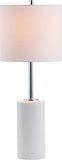 25.5" White Marble and Chrome Modern LED Table Lamp, Minimalist Iron Bedside Lamp Bedroom, White Lin