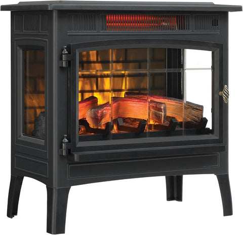 Freestanding Electric Fireplace Stove Heater with 3D Flame Effect, Infrared Space Heater for Rooms up to 1,000 Sq Ft, Black