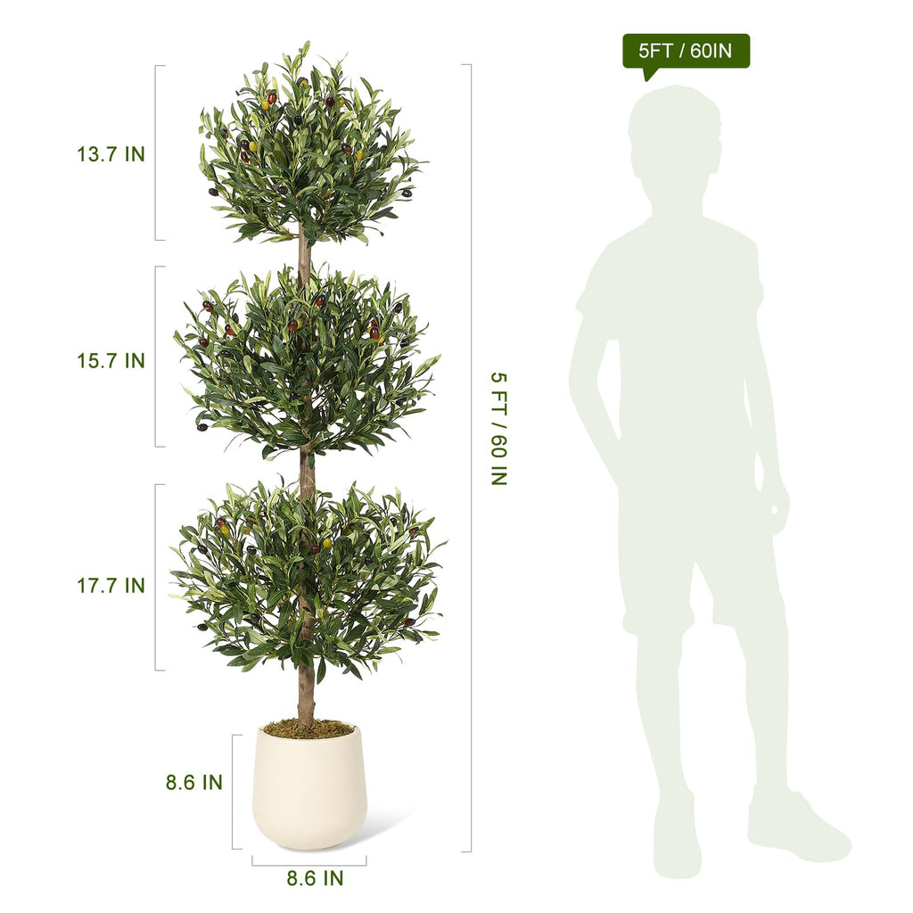 5FT Artificial Olive Tree, Triple Ball Topiary Fake Plants