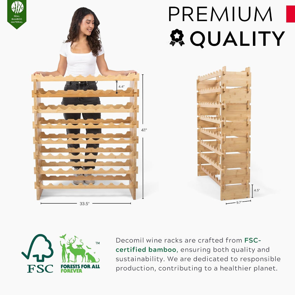 72 Bottle Stackable Modular Wine Rack Wine Storage Rack Solid Bamboo Wine Holder Display Shelves, Wobble-Free