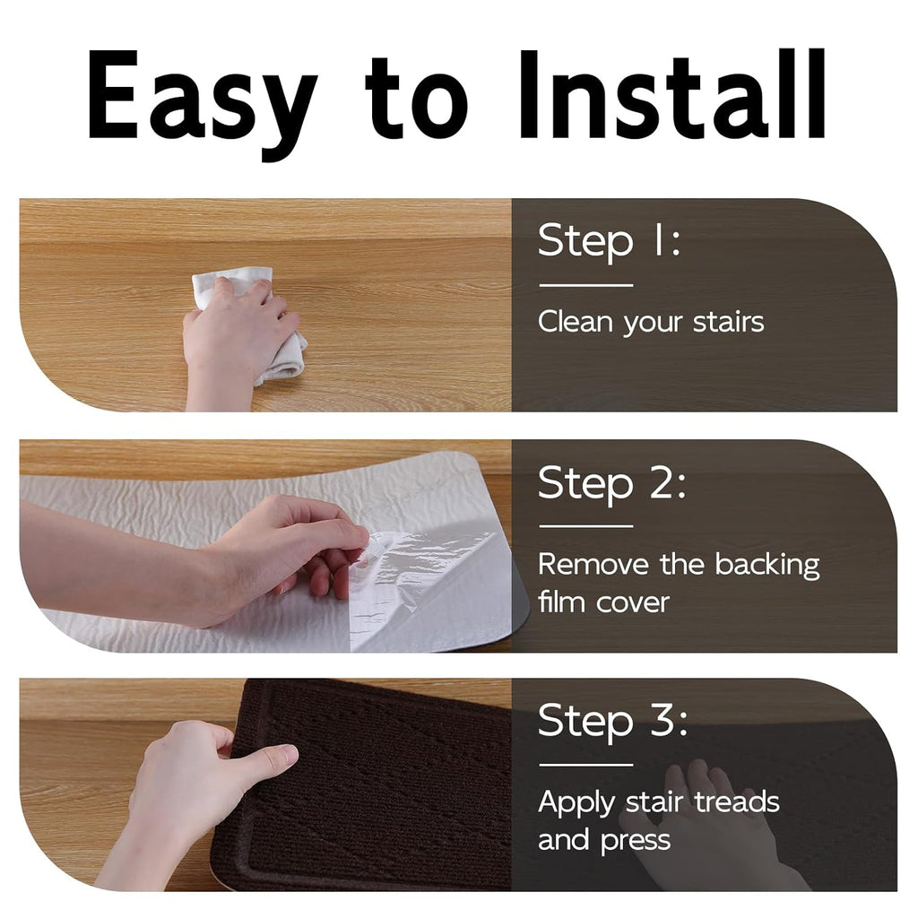 9" x 36" Carpet Stair Treads for Wooden Steps Indoor 15 Pack, Brown | Non Slip Stair Runners for Wood Stair with