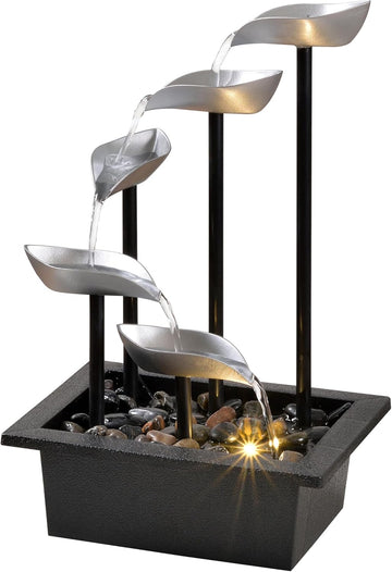 Tabletop Water Fountain, Modern Indoor Waterfall Feature with LED Light, Soothing Zen Desktop Fountain Bedroom