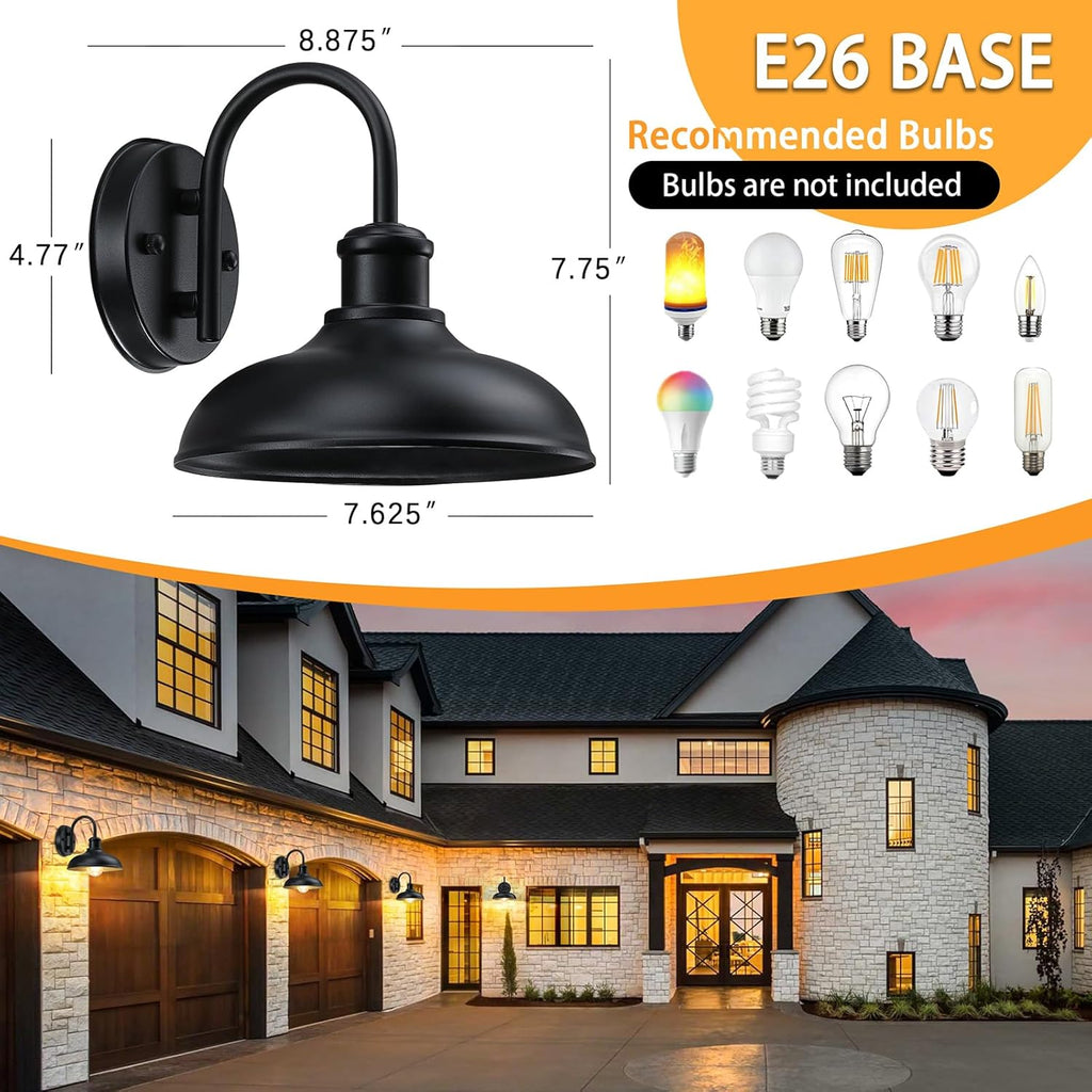 Gooseneck Outdoor Light Fixtures, 2-Pack Farmhouse Barn Lights for Porch