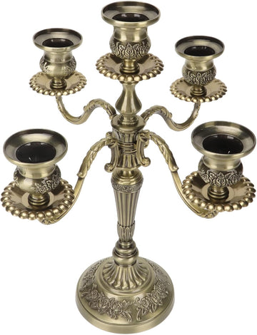 Gold Candle Holders,Metal Candelabra,5 Arms Wedding Event Candle Stand,Holiday Decorative Accessories Vintage Modern