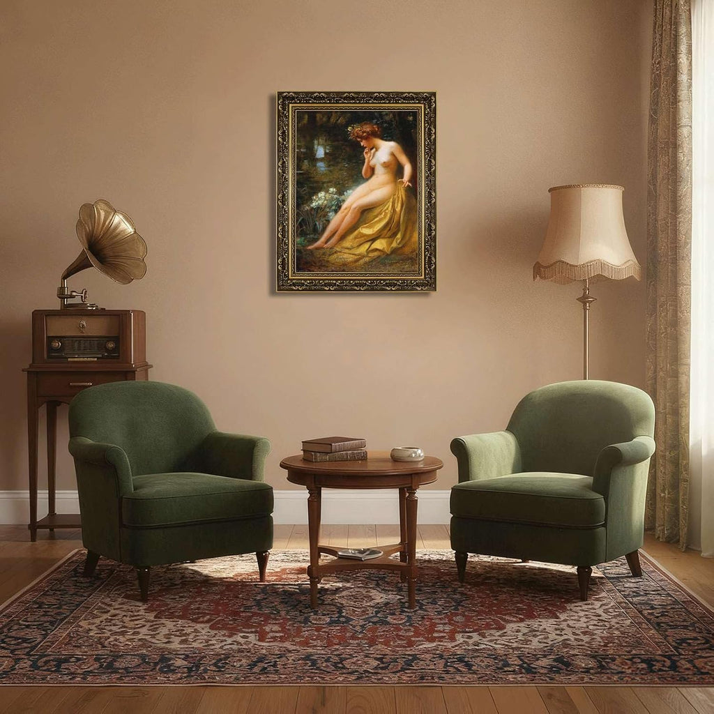 Vintage Framed Nude Woman by the Water Canvas Print Oil Paintings Reproduction World Classics Elegant Painting