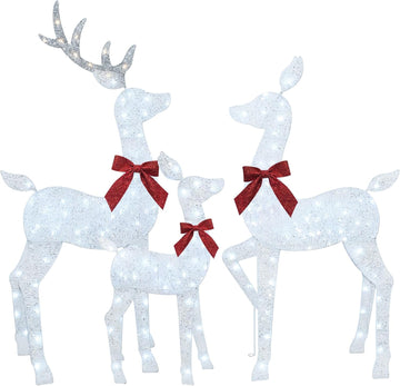 4 FT Christmas Decorations Outdoor Lighted Reindeer - 3-Piece 2D Deer Family Set with 145 Warm White LED Lights