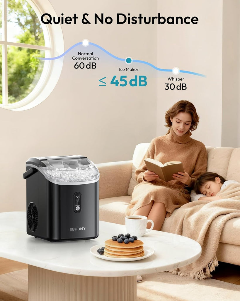 Nugget Ice Maker Countertop with Handle, Ready in 6 Mins, 35lbs Per Day, Removable Top Cover, Auto-Cleaning, Portable