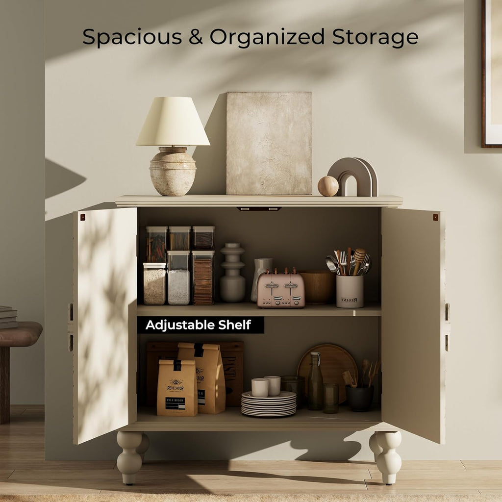 Buffet Cabinet with Storage, Accent Cabinet with 2 Carved Doors, Solid Wood Sideboard with Adjustable Shelf, Vintage