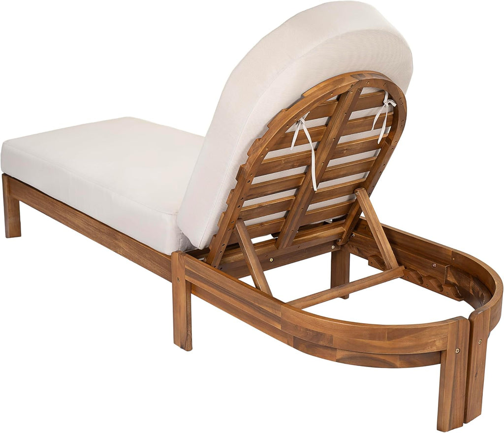 Acacia Wood Chaise Lounge Chair Outdoor, Adjustable Backrest Sun Lounger Recliner, Patio Outdoor Chaise Lounge