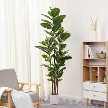Artificial Rubber Tree Plant 6ft Tall Faux Ficus Tree Potted Fake Tropical Plants Decorative House Plants Large Floor