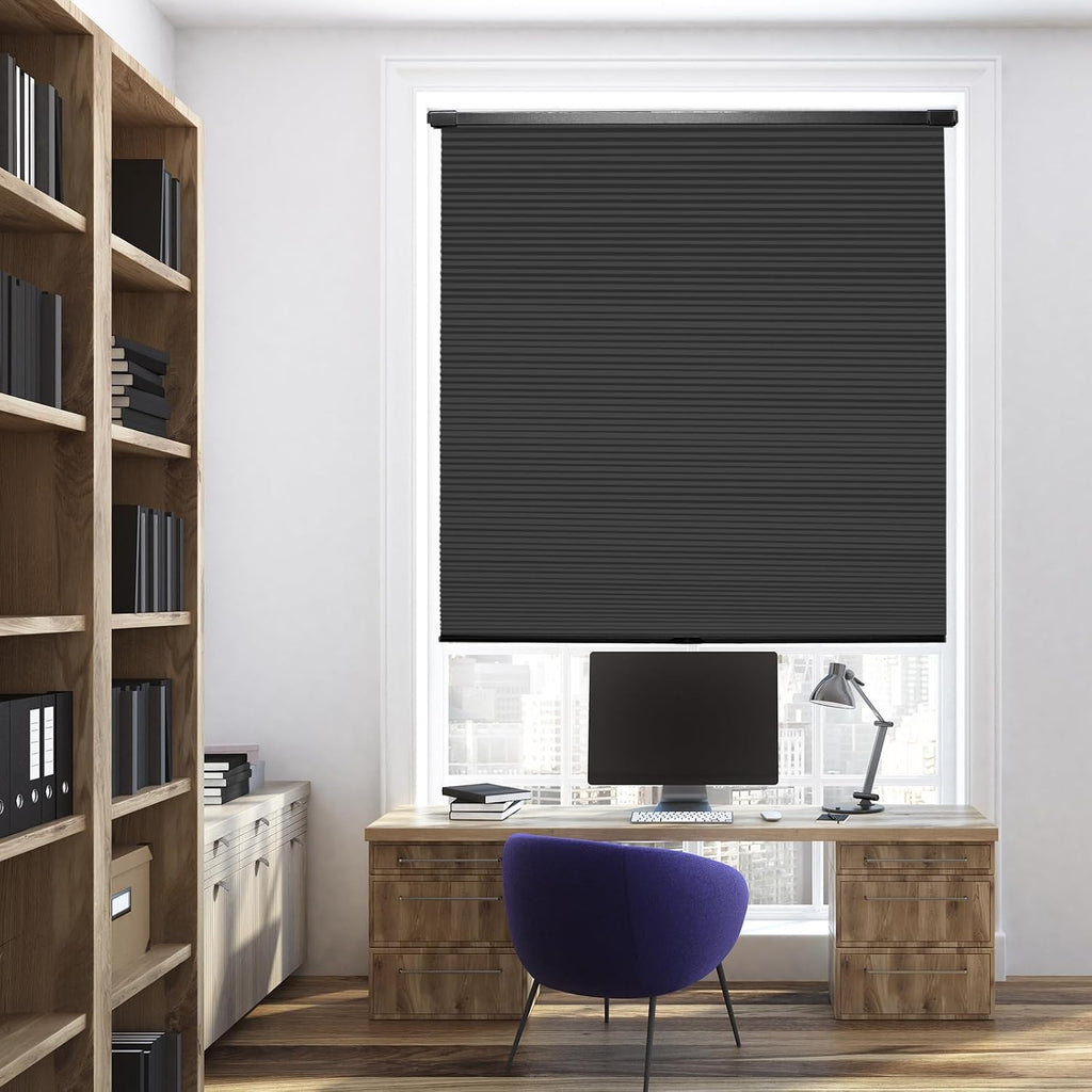No Drill Cellular Shades Cordless Blackout Honeycomb Blinds 17"Wx36"H White