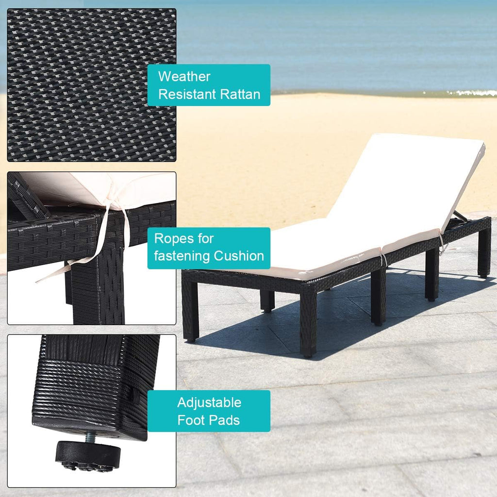 Patio Wicker Lounge Chair, Outdoor Rattan Adjustable Reclining Backrest Lounger Chairs, Modern Outside Rattan Chaise