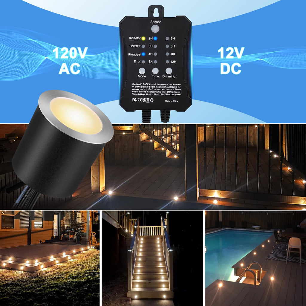 Dimmable LED Deck Lights with Timer and Photocell Sensor and Protecting Shell φ32mm,20Pack Outdoor LED Smart Deck