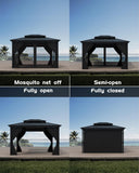 Hardtop Gazebo 12'x14' for All Weather, with Double Metal Roof, Aluminum Alloy Frame, Net, and Curtain