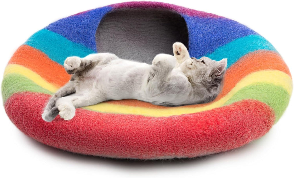 Premium Felt Cat Cave Bed - Wool Kitty Beds Handcrafted Kitten Caves Bed for Indoor Cats