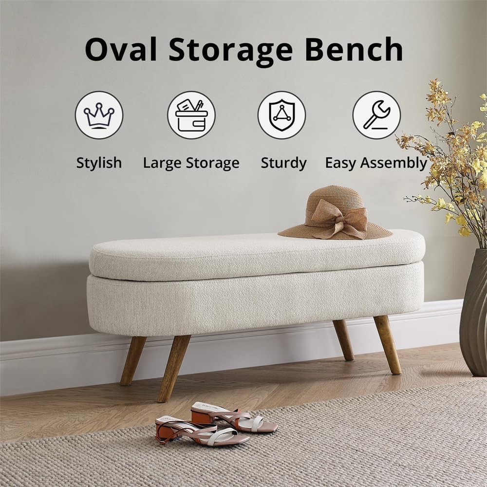 43.5" Ottoman with Storage, Storage Ottoman Bench with Safety Hinge, Linen End of Bed Bench, Upholstered Entryway