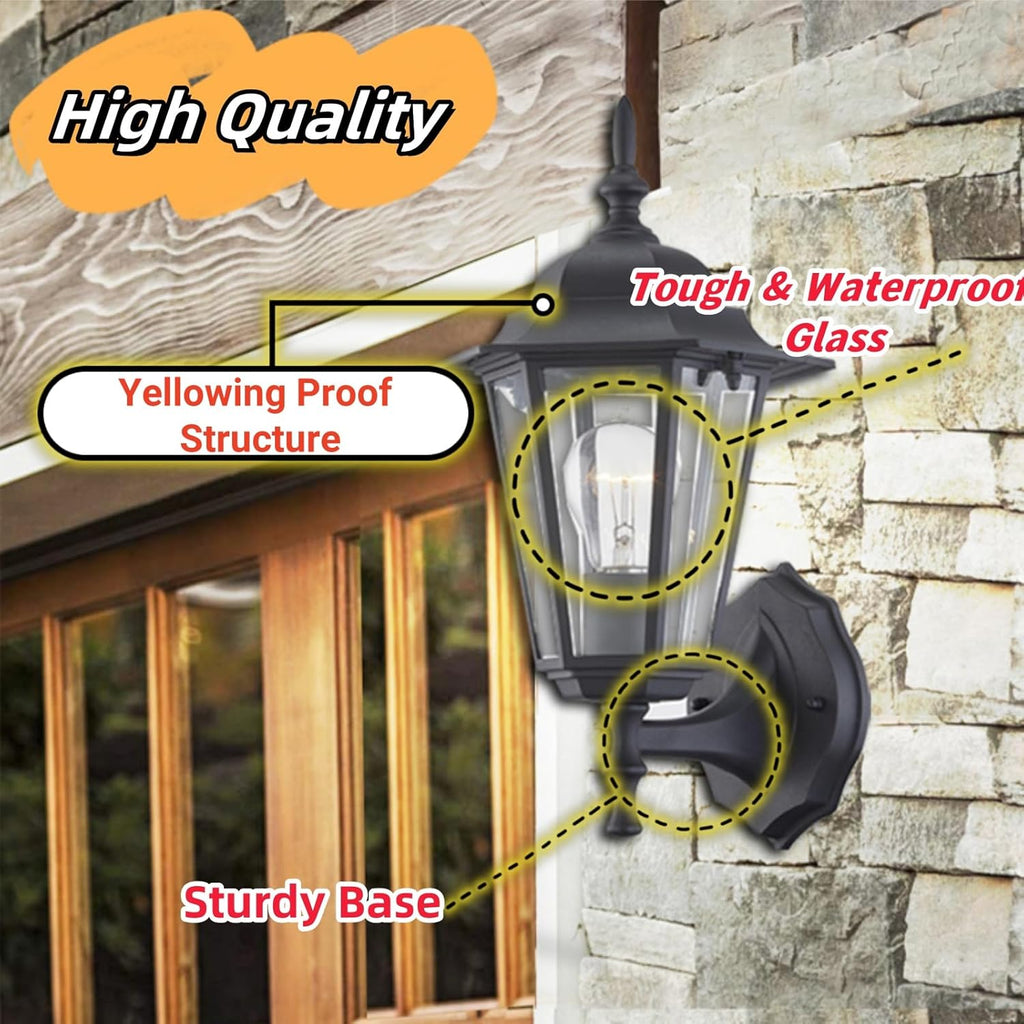 Outdoor Wall Lantern, Black Wall Sconce for House Porch Lighting Fixture, E26 Base 60W Max, Metal Housing Plus Glass