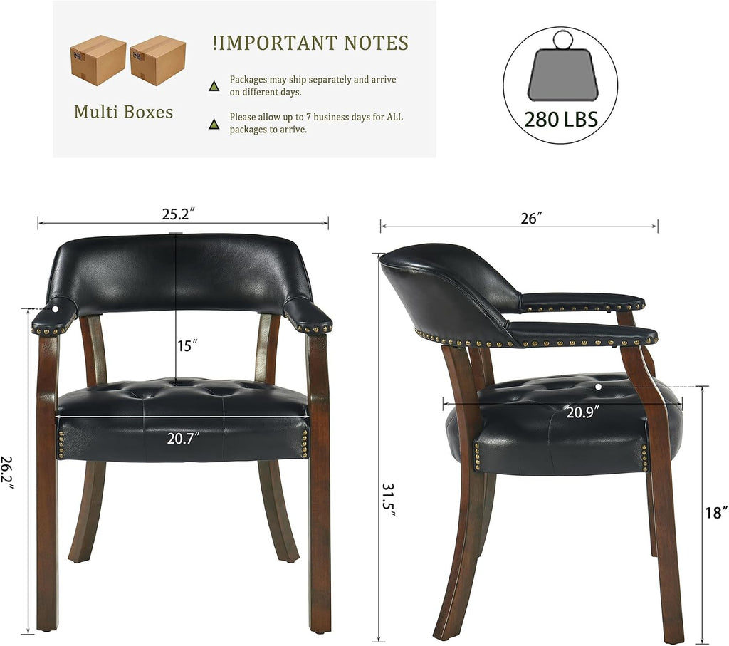 Set of 4 Faux Leather Dining Chairs with Arms, Dining Chair with Supportive Back, Game Poker Table Chairs, Caption's