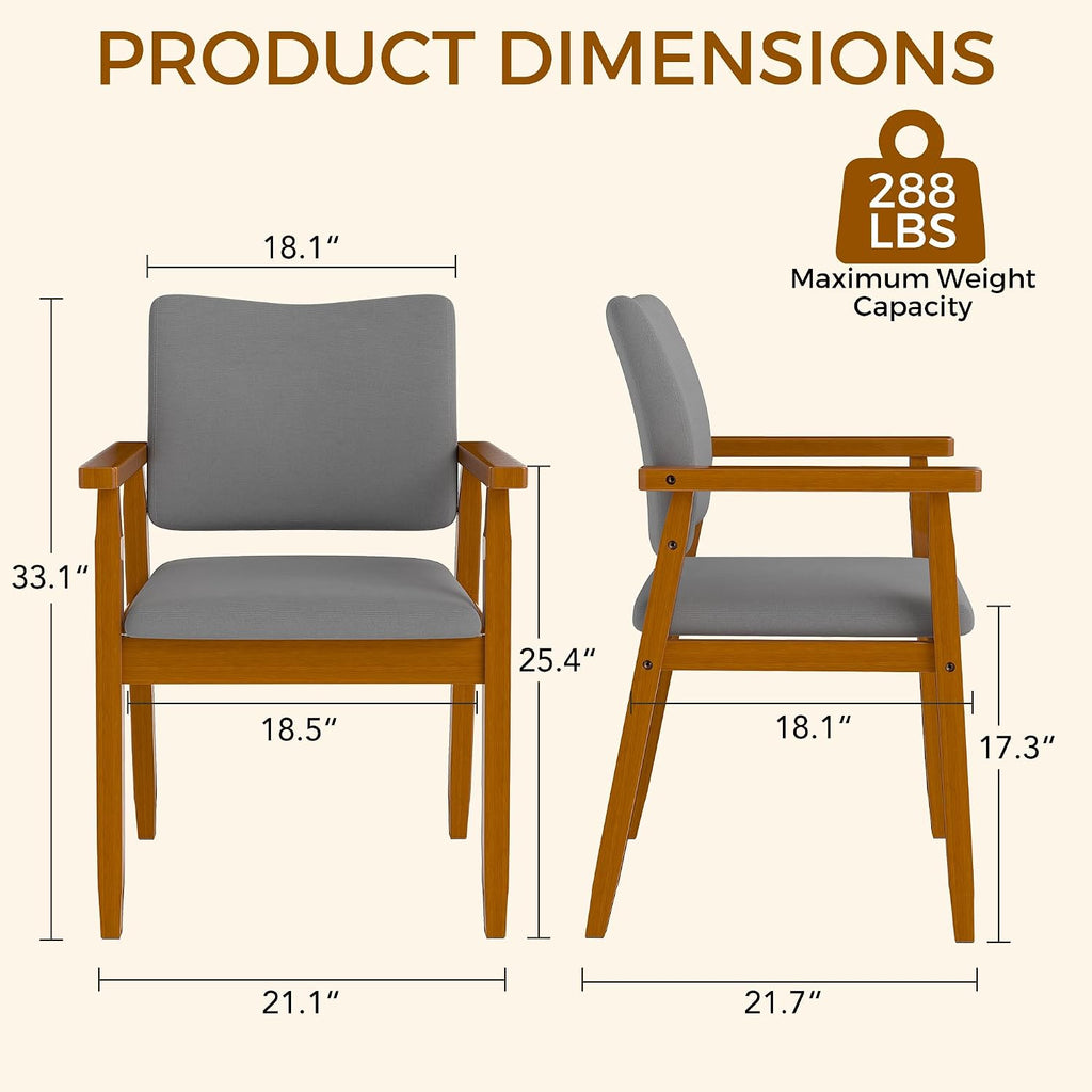 Mid Century Modern Walnut Dining Chairs Wood Arm Grey Fabric Kitchen Cafe Living Room Decor Furniture