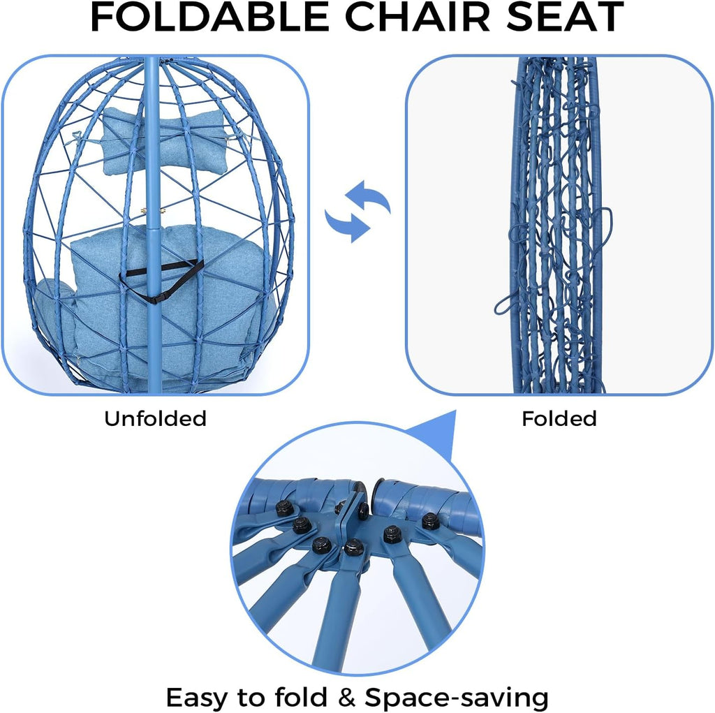 Hanging Egg Chair with Stand & Footrest, Rattan Wicker Swing Hammock Chair with Cushions, Outdoor Indoor Egg Swing