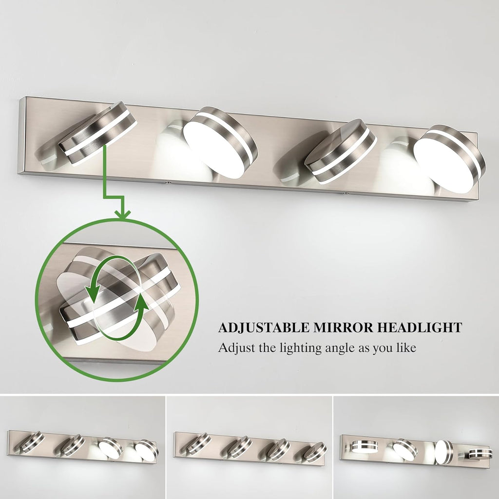 4-Light Bathroom Vanity Light, Brushed Nickel Bathroom Light Fixtures Over Mirror, LED Dimmable 5500K Bath Lighting