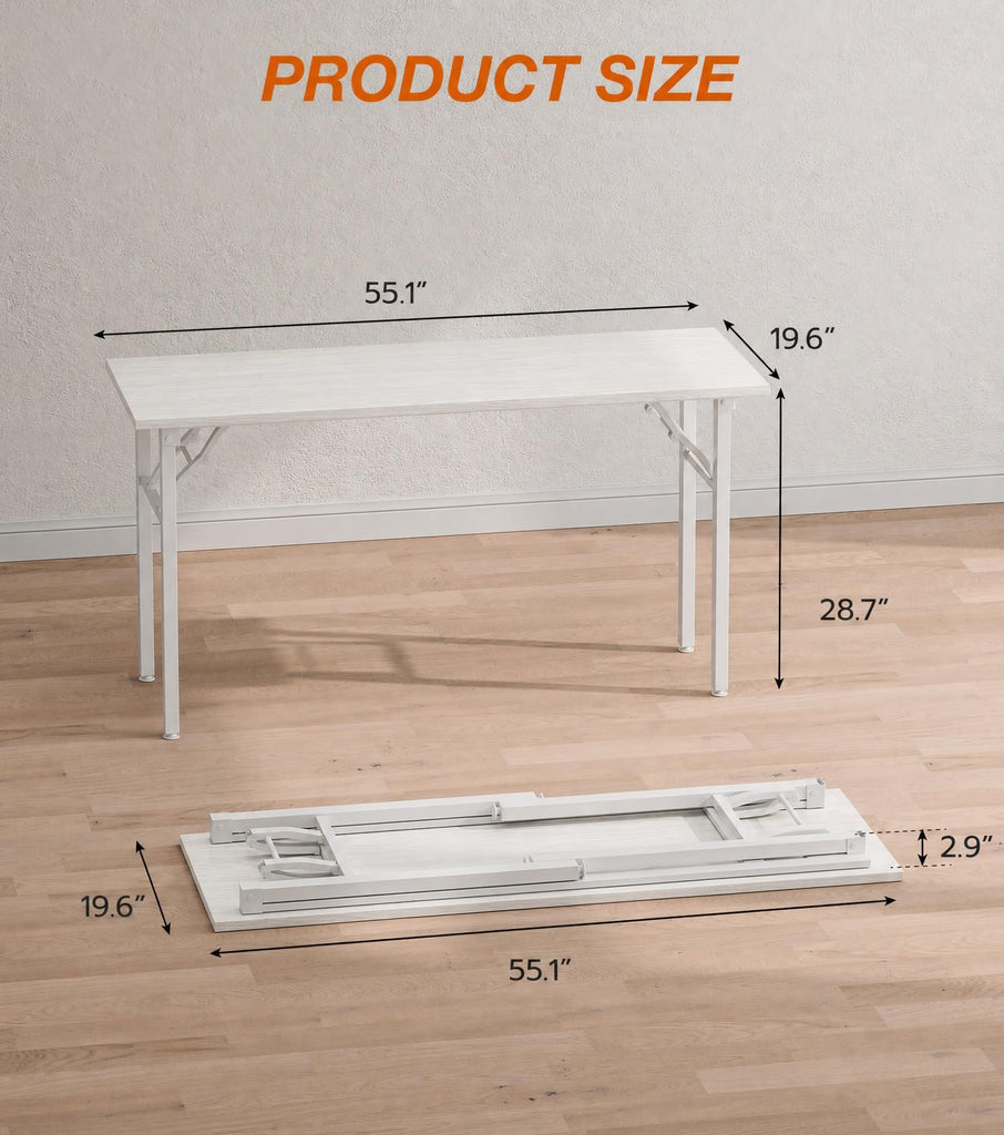 Folding Desk Foldable Table, No Assembly 55.1" Foldable Desk Space-Saving Workstation for Small Space, Computer