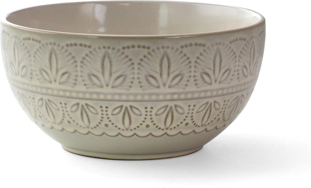 White Lace 16 Piece Round Scallop Stoneware Dinnerware Set in White
