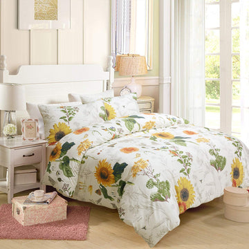 Vintage Sunflower Bedding Set 60% Bamboo Fiber + 40% Egyptian Cotton Queen Size 3Pcs Duvet Cover Set French Farmhouse