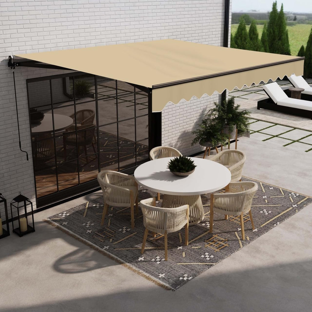 Electric Patio Awning Caribbean Black Frame 16x10 Desert Sand | Retractable sunshade for decks and balconies