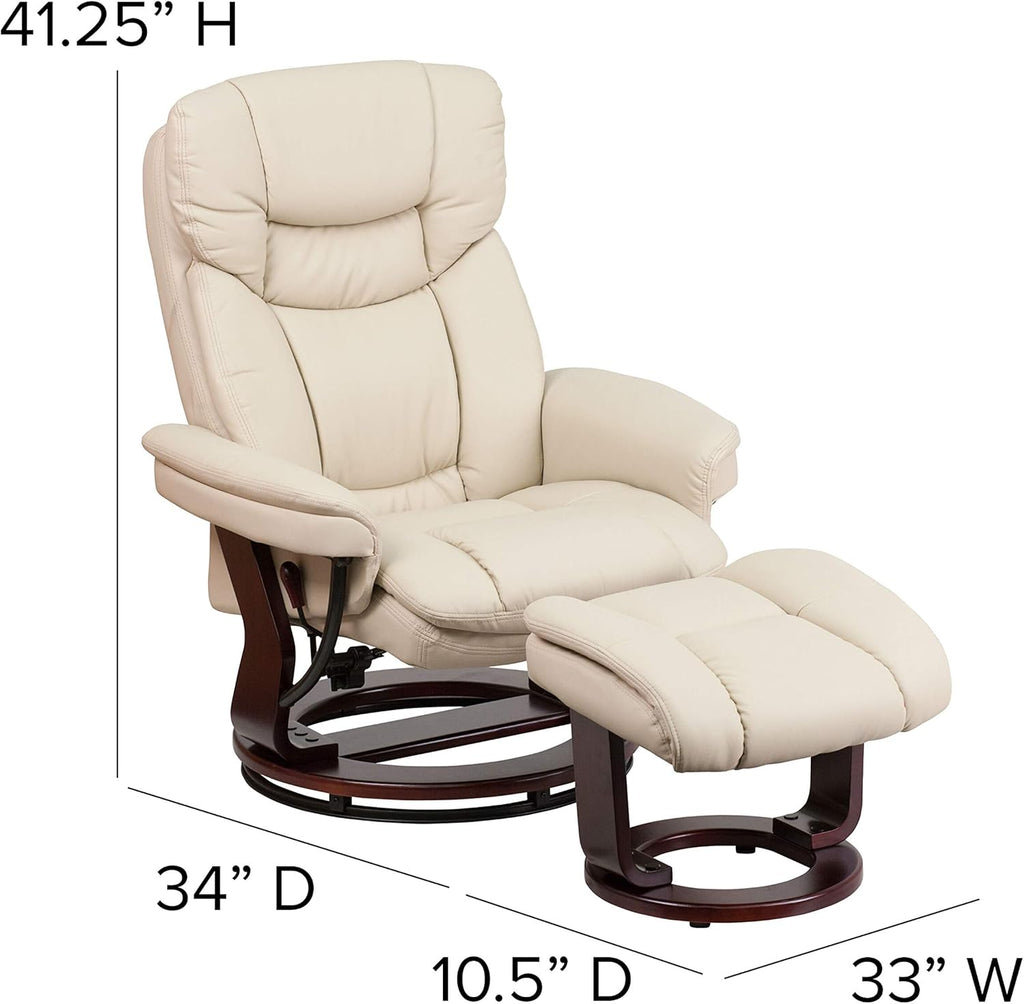 Modern Reclining Lounge Chair and Ottoman — Beige