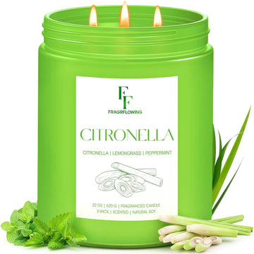 Citronella Large Scented Candle Outdoor Indoor, 3-Wick 22oz Long Lasting Scented Candle, Natural Soy Wax Aromatherapy - Set of 22