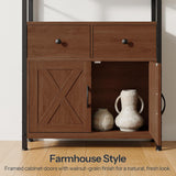 Bookshelf with Doors, Rustic Bookshelf with Drawers, Industrial Display Standing Shelf Units