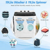 Portable 30Lbs Twin Tub Washing Machine Washer and Dryer Combo, Compact Laundry Machine with Drain Pump, Time Control
